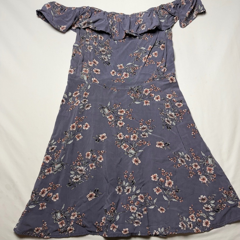 Garage Womens Floral Off Shoulder Ruffle Mini Dress Smocked Back Lavender Size M